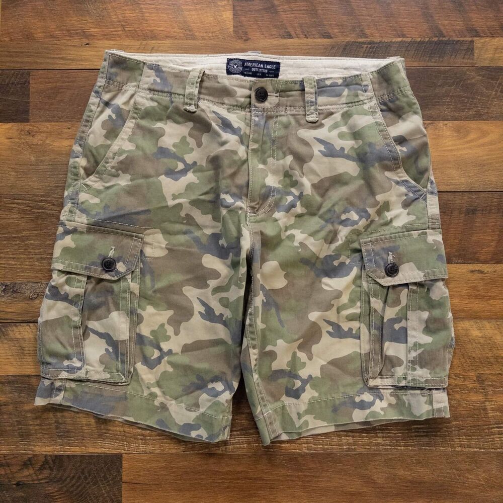 American Eagle Cargo Shorts Mens 34 Woodland Camo Cotton Military Utility Skater